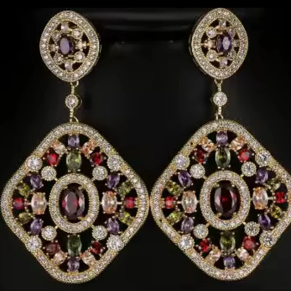 Gold and Purple Statement Earrings - Picture 7 of 8